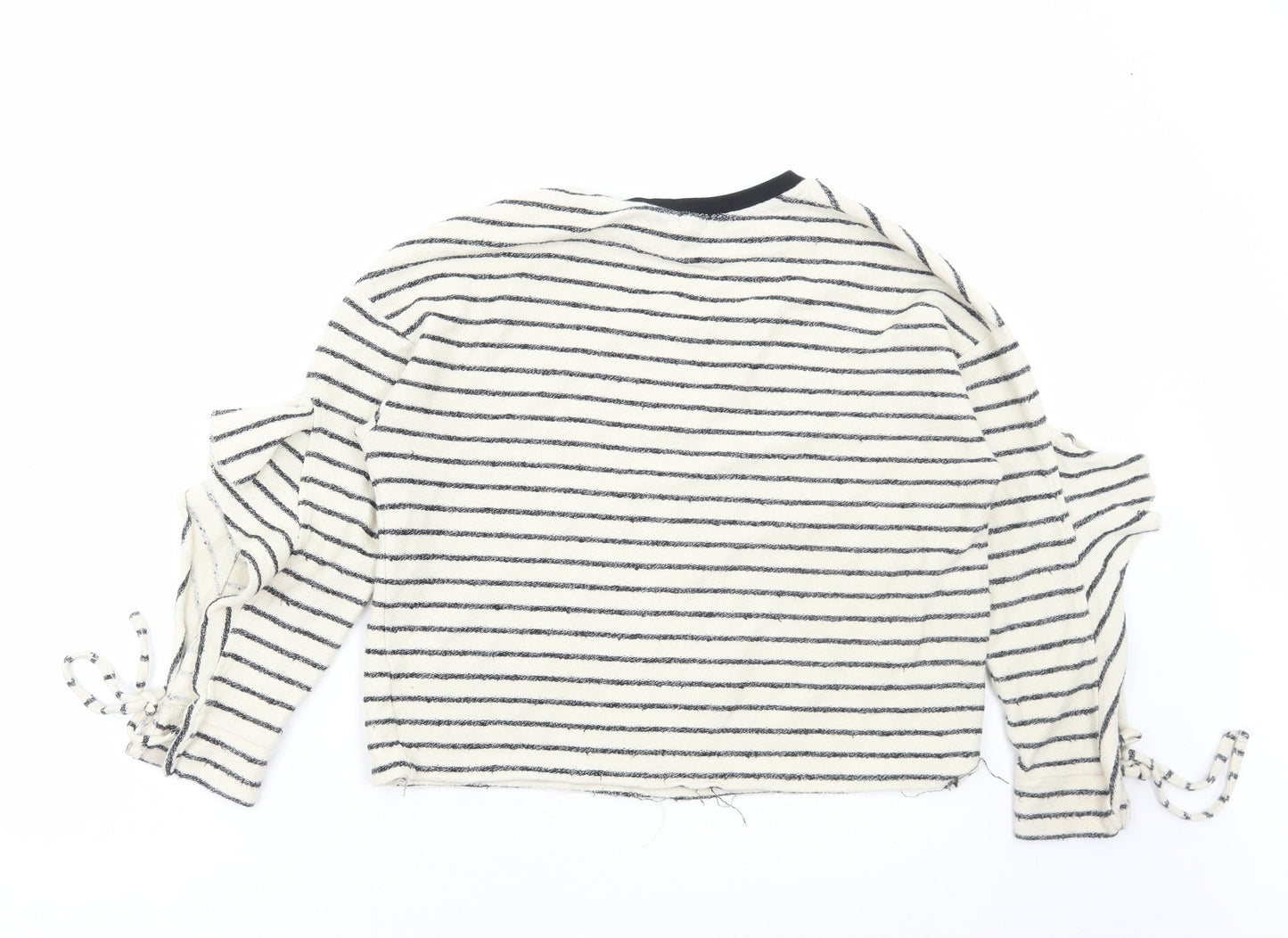 River Island Womens White Striped Cotton Pullover Sweatshirt Size S Pullover - Femme, Cut out sleeve