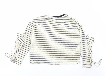 River Island Womens White Striped Cotton Pullover Sweatshirt Size S Pullover - Femme, Cut out sleeve