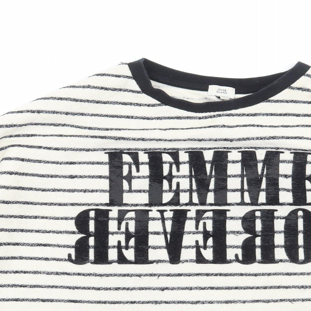 River Island Womens White Striped Cotton Pullover Sweatshirt Size S Pullover - Femme, Cut out sleeve