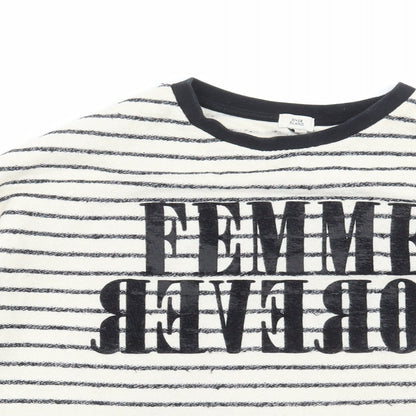 River Island Womens White Striped Cotton Pullover Sweatshirt Size S Pullover - Femme, Cut out sleeve