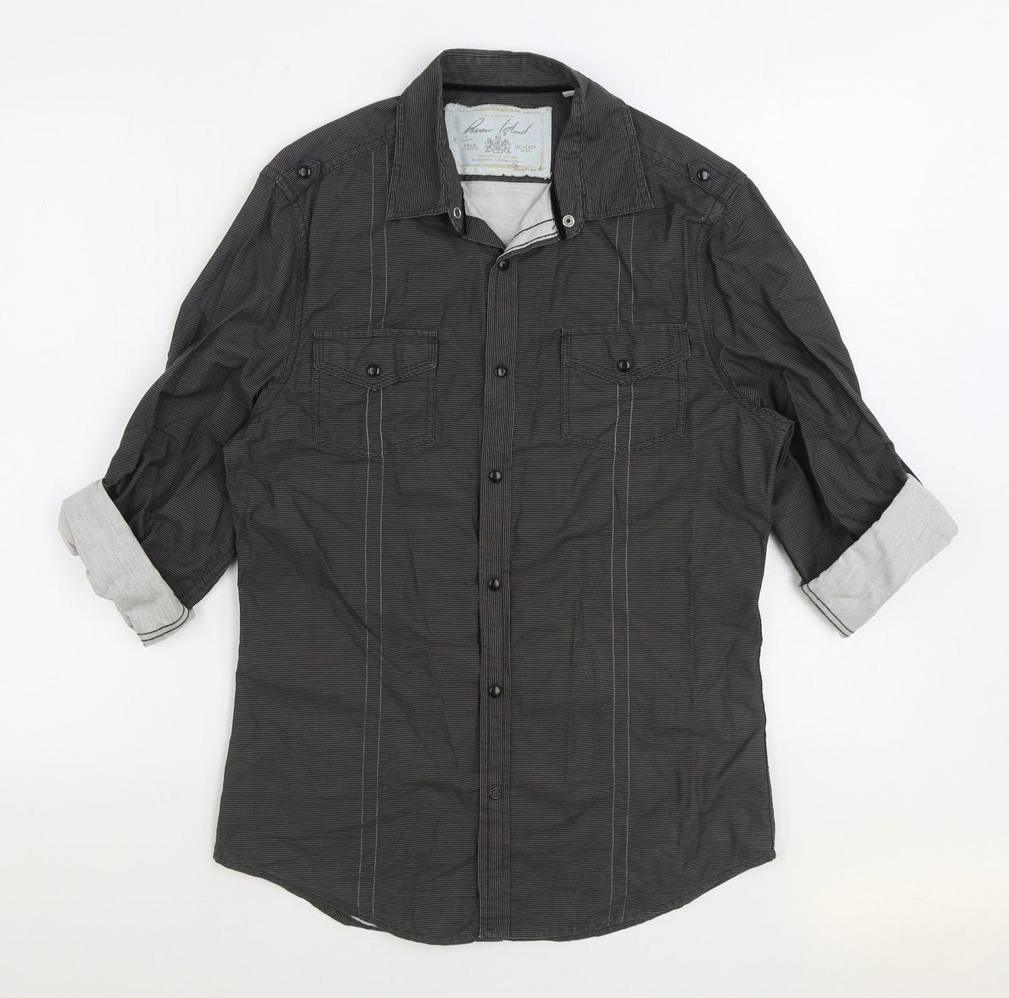 Mens UK Size S River Island Grey  Button-Up 3/4 Sleeve Casual Shirt