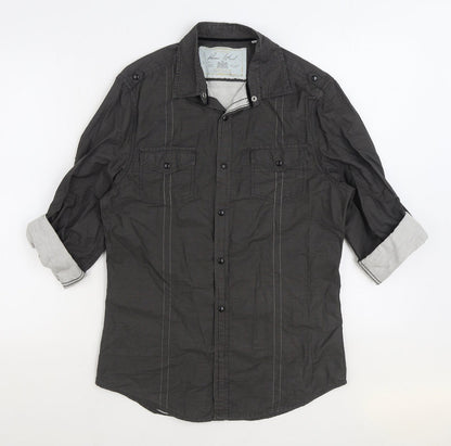 Mens UK Size S River Island Grey  Button-Up 3/4 Sleeve Casual Shirt
