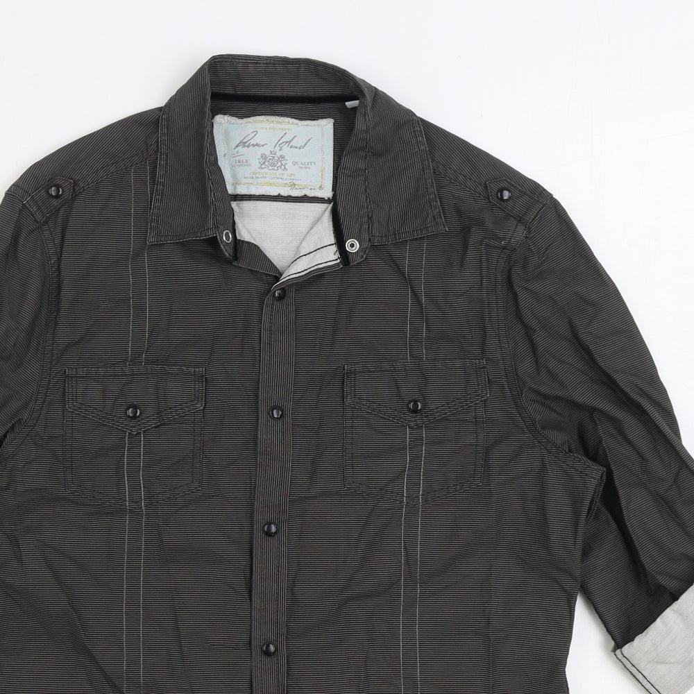 Mens UK Size S River Island Grey  Button-Up 3/4 Sleeve Casual Shirt
