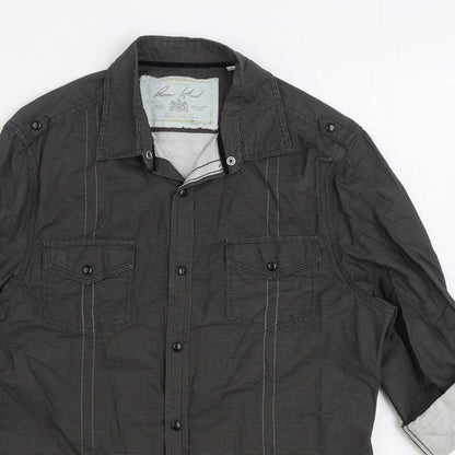Mens UK Size S River Island Grey  Button-Up 3/4 Sleeve Casual Shirt