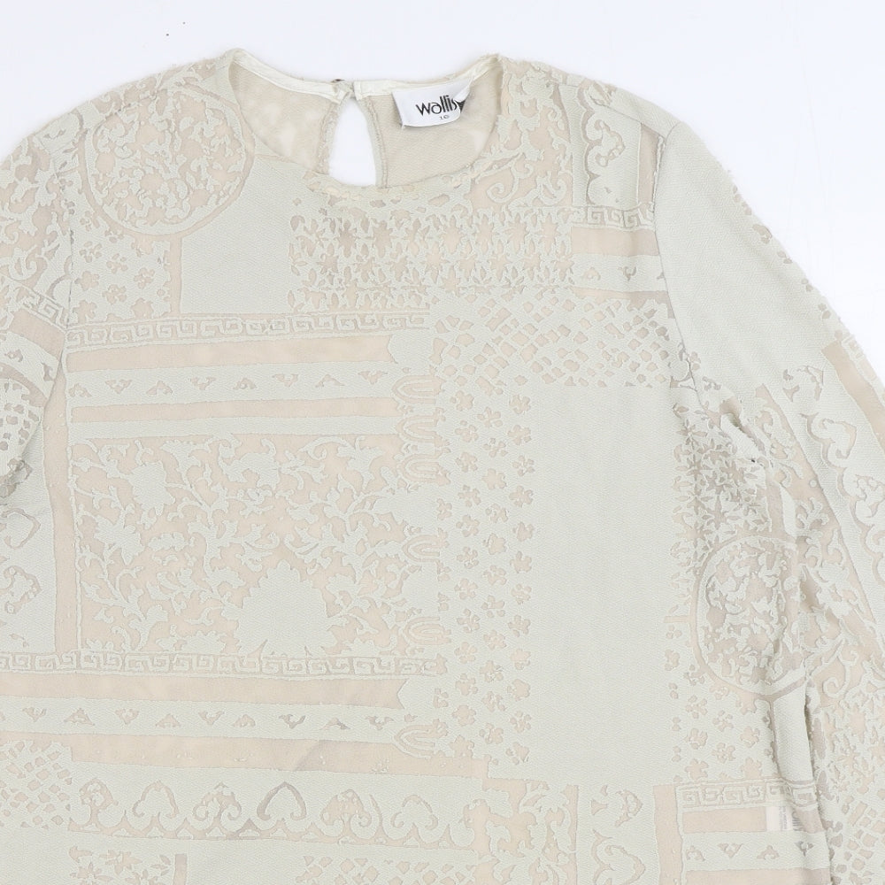 Wallis Womens Beige Viscose A-Line Size 16 Round Neck Button