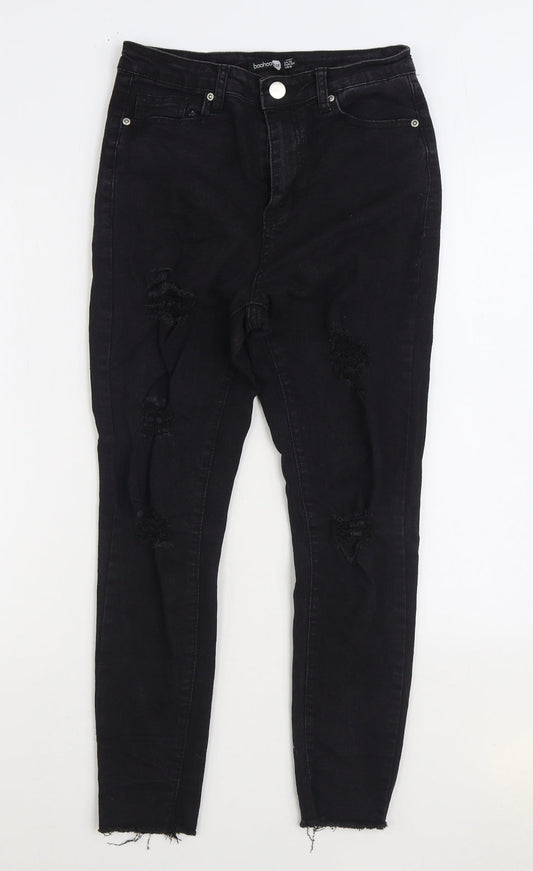 Boohoo Womens Black Cotton Skinny Jeans Size 10 L27 in Regular Zip