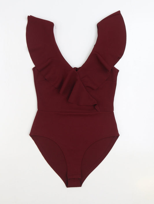 New Look Womens Red Polyester Bodysuit One-Piece Size 10 Snap