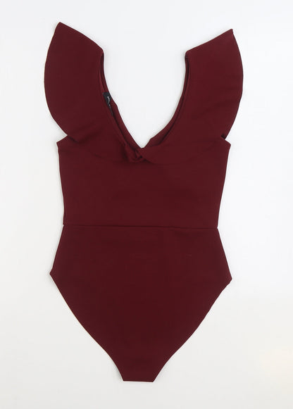 New Look Womens Red Polyester Bodysuit One-Piece Size 10 Snap