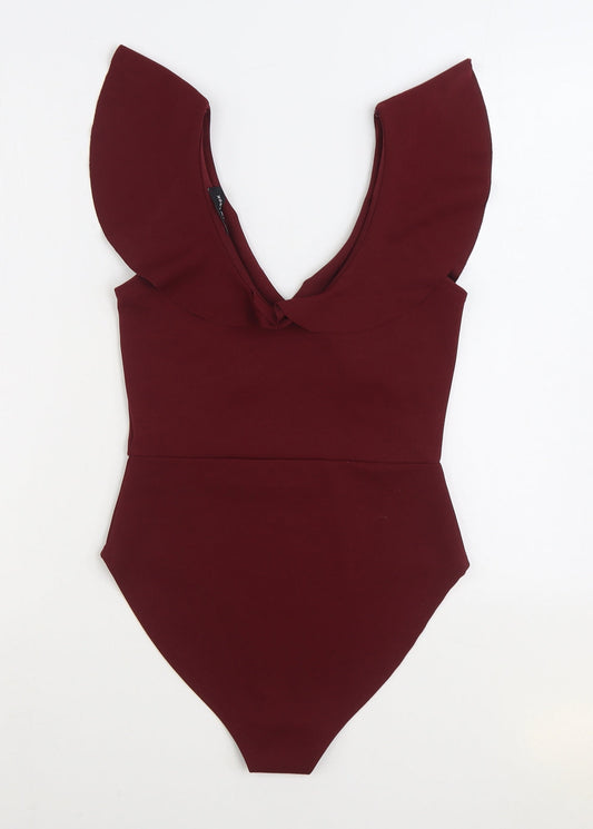 New Look Womens Red Polyester Bodysuit One-Piece Size 10 Snap