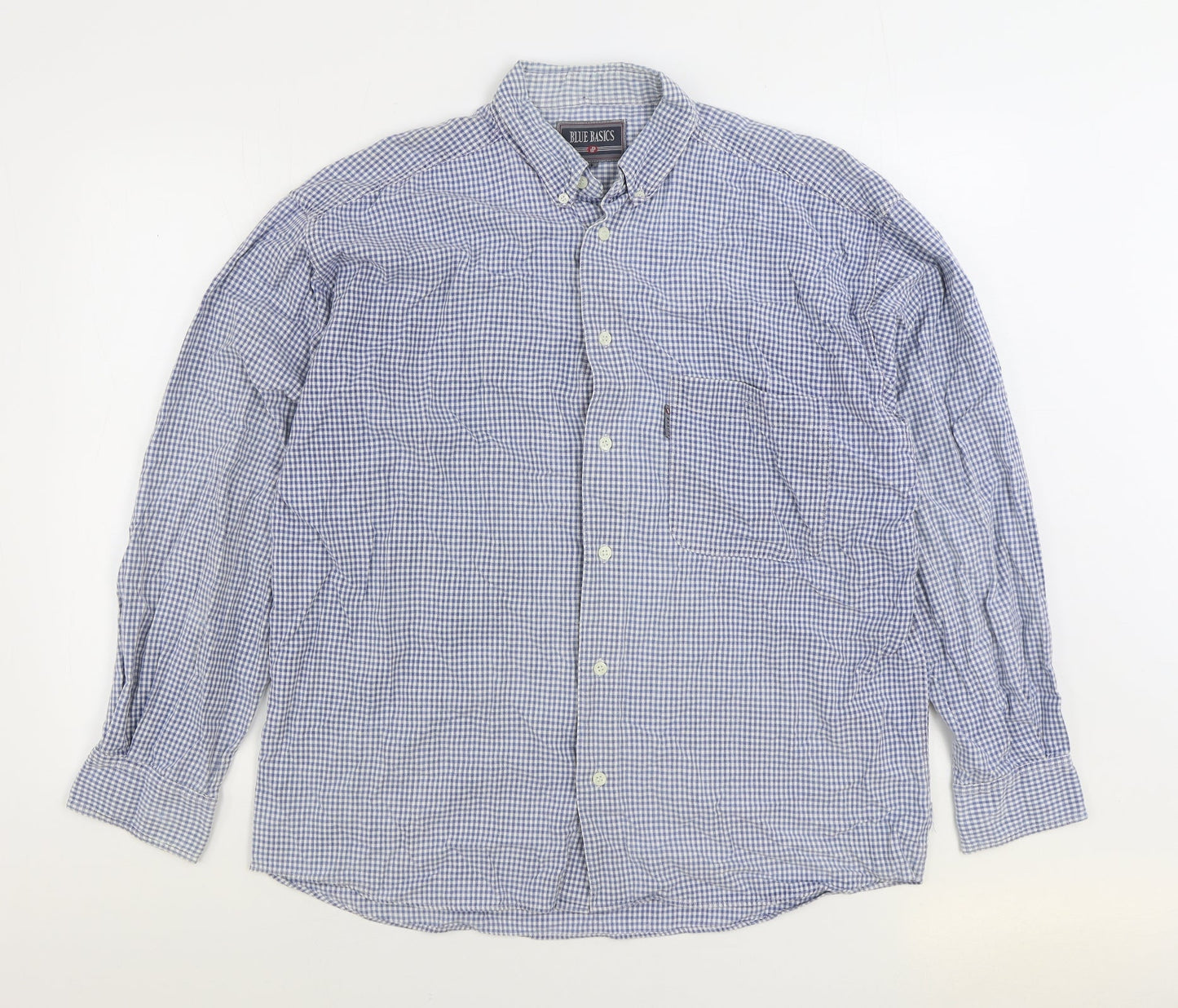 Mens UK Size XL Blue Basics Blue  Button-Up Long Sleeve Casual Shirt