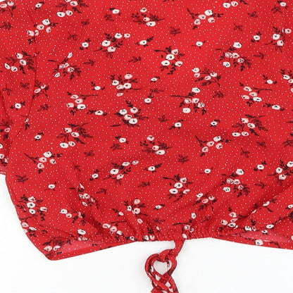Miss Selfridge Womens Red Floral Polyester Cropped Blouse Size 6 V-Neck