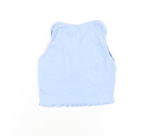 Boohoo Womens Blue Cotton Cropped Tank Size 4 Round Neck - Cherry Lettuce Hem