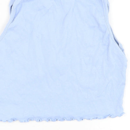 Boohoo Womens Blue Cotton Cropped Tank Size 4 Round Neck - Cherry Lettuce Hem