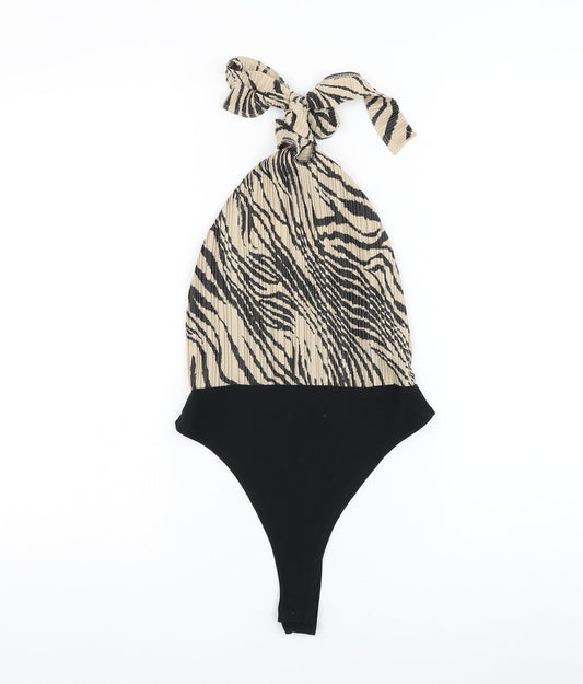Boohoo Womens Beige Animal Print Polyester Bodysuit One-Piece Size 6 Snap