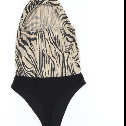 Boohoo Womens Beige Animal Print Polyester Bodysuit One-Piece Size 6 Snap