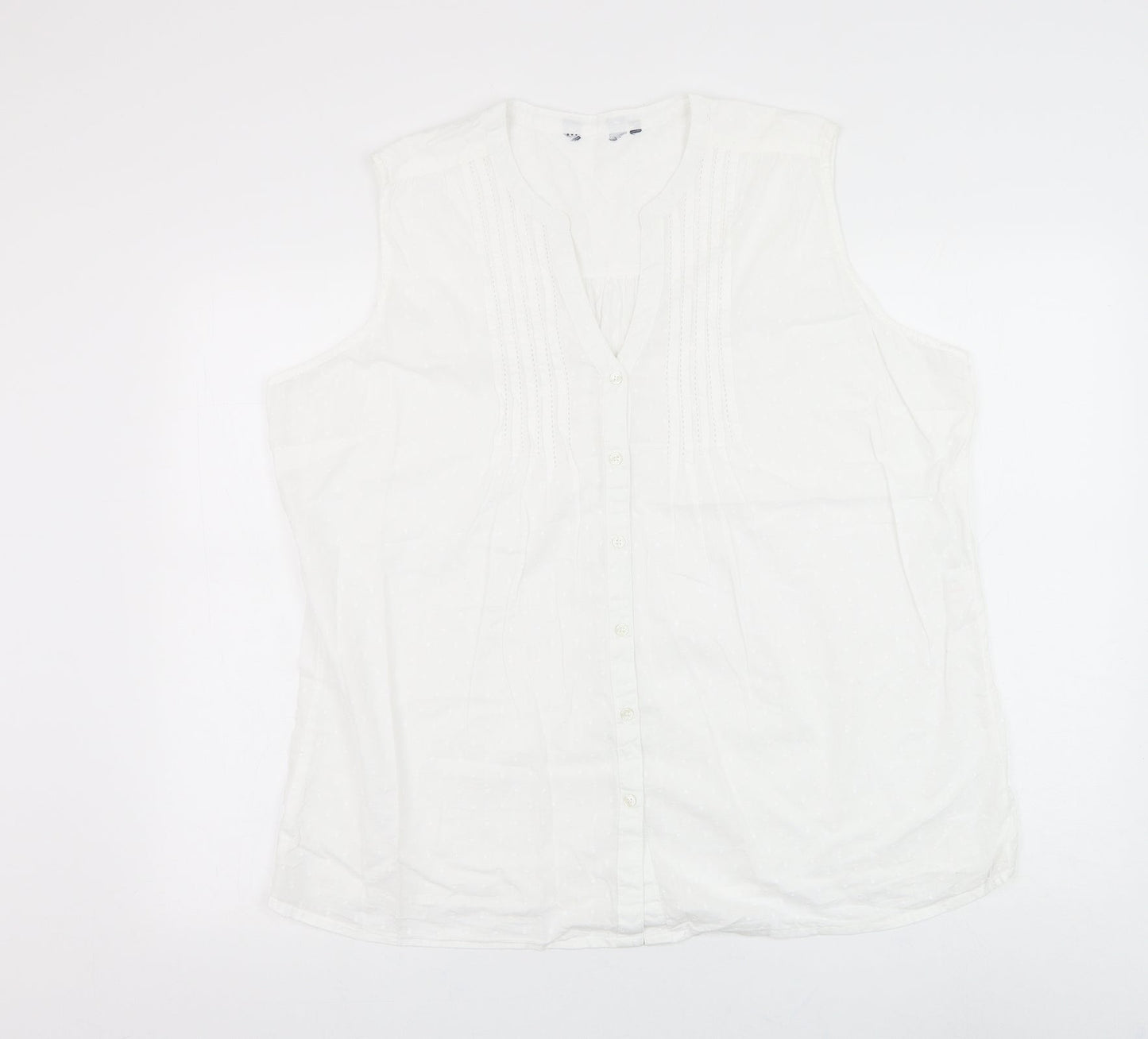 EWM Womens White Cotton Basic Button-Up Size XL V-Neck
