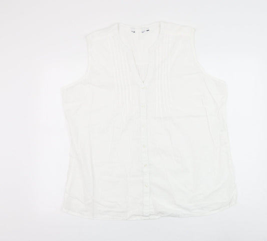 EWM Womens White Cotton Basic Button-Up Size XL V-Neck