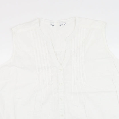 EWM Womens White Cotton Basic Button-Up Size XL V-Neck