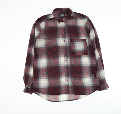 Sparkle & Fade Womens Red Plaid Polyester Basic Button-Up Size XS Collared