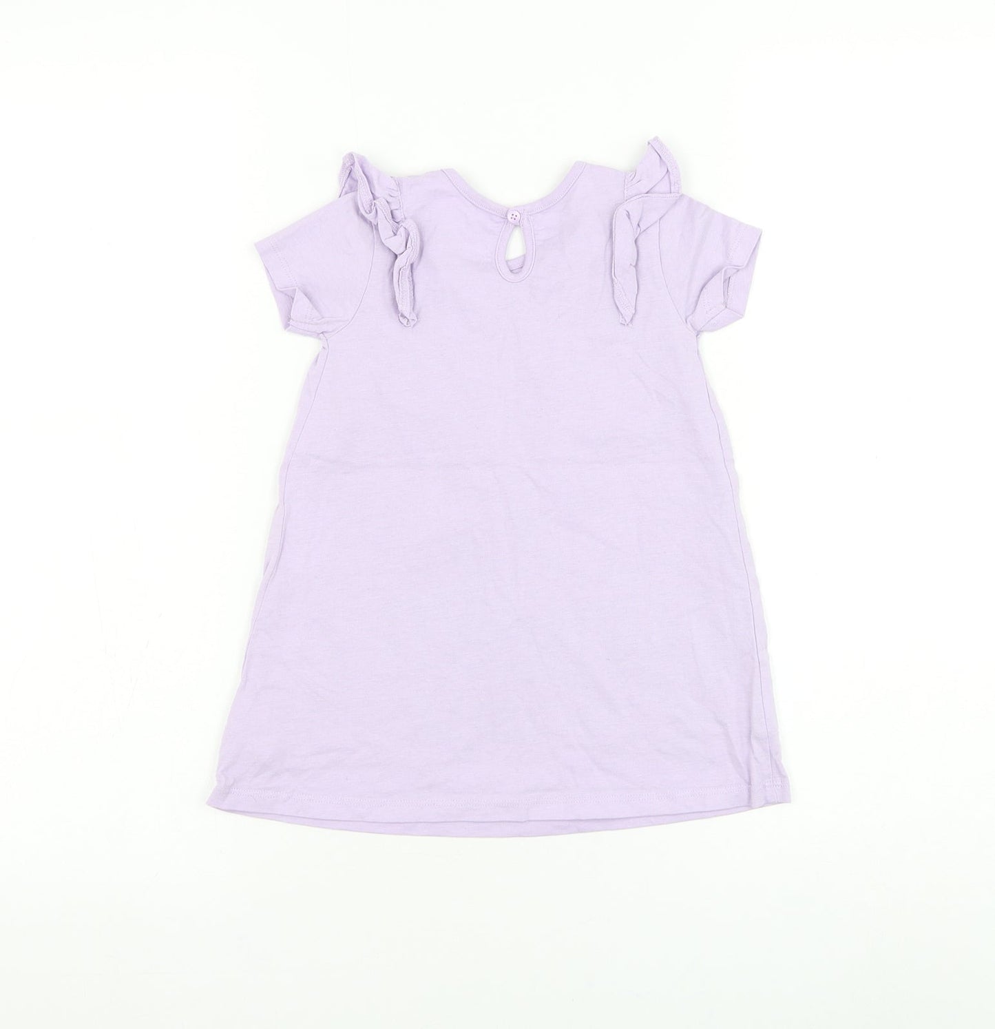 George Girls Purple Cotton T-Shirt Dress Size 12-18 Months Round Neck Button - Change The World