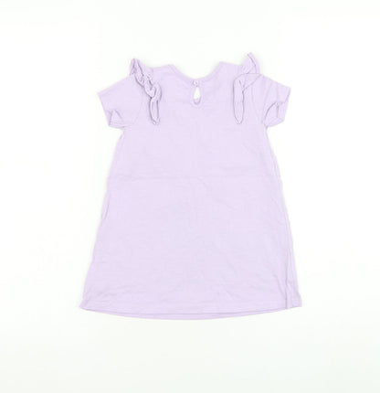 George Girls Purple Cotton T-Shirt Dress Size 12-18 Months Round Neck Button - Change The World