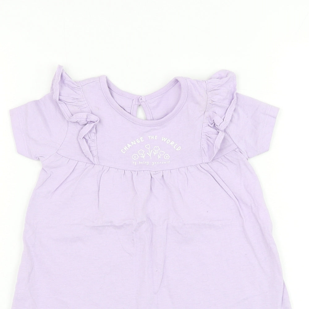 George Girls Purple Cotton T-Shirt Dress Size 12-18 Months Round Neck Button - Change The World