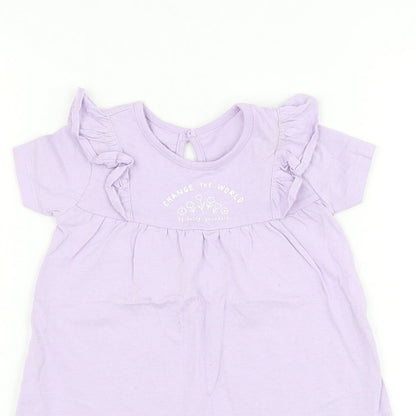 George Girls Purple Cotton T-Shirt Dress Size 12-18 Months Round Neck Button - Change The World