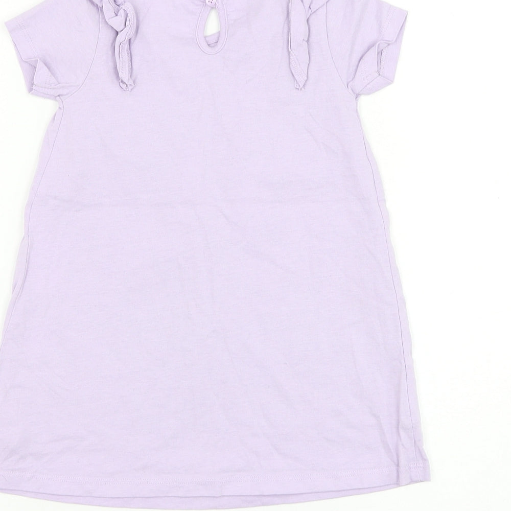 George Girls Purple Cotton T-Shirt Dress Size 12-18 Months Round Neck Button - Change The World