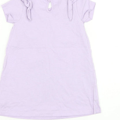 George Girls Purple Cotton T-Shirt Dress Size 12-18 Months Round Neck Button - Change The World