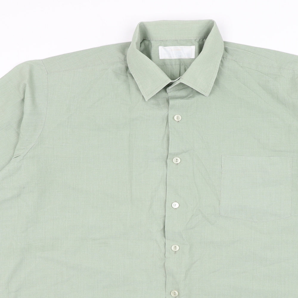 Mens UK Size 16.5 Keynote Green  Button-Up Short Sleeve Casual Shirt