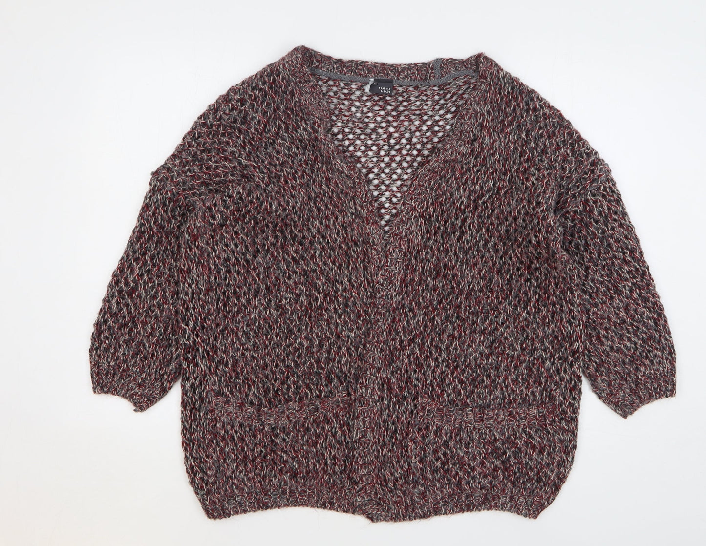 Womens UK Size M Sparkle & Fade Red Cardigan Jumper