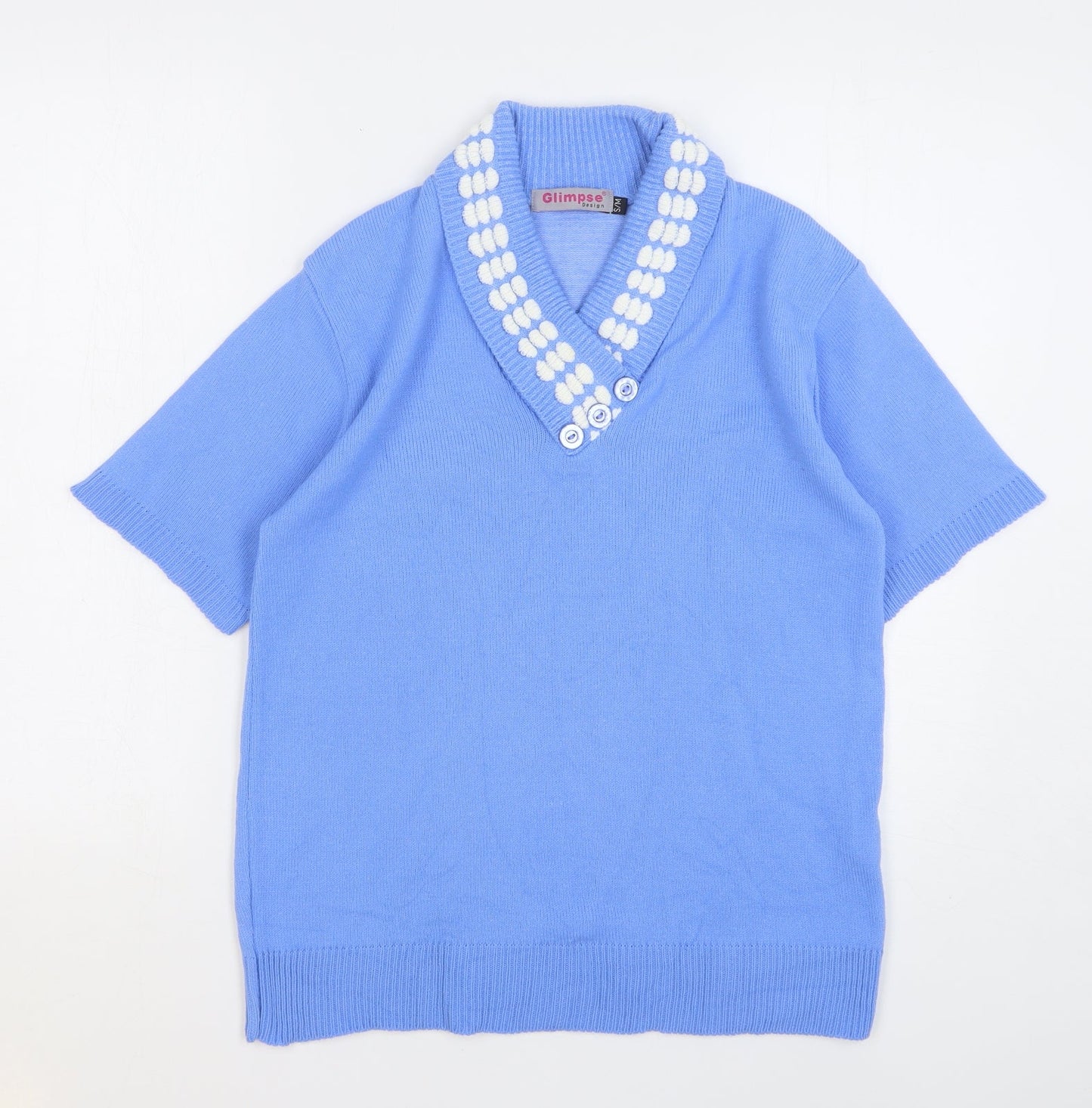 Glimpse Womens Blue V-Neck Polyester Pullover Jumper Size S