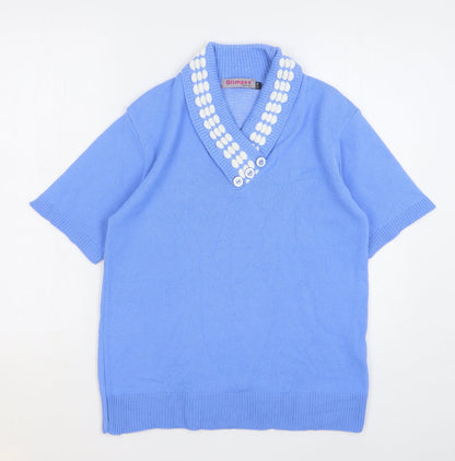 Glimpse Womens Blue V-Neck Polyester Pullover Jumper Size S