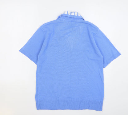 Glimpse Womens Blue V-Neck Polyester Pullover Jumper Size S