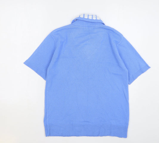 Glimpse Womens Blue V-Neck Polyester Pullover Jumper Size S
