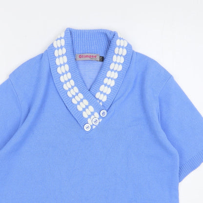 Glimpse Womens Blue V-Neck Polyester Pullover Jumper Size S