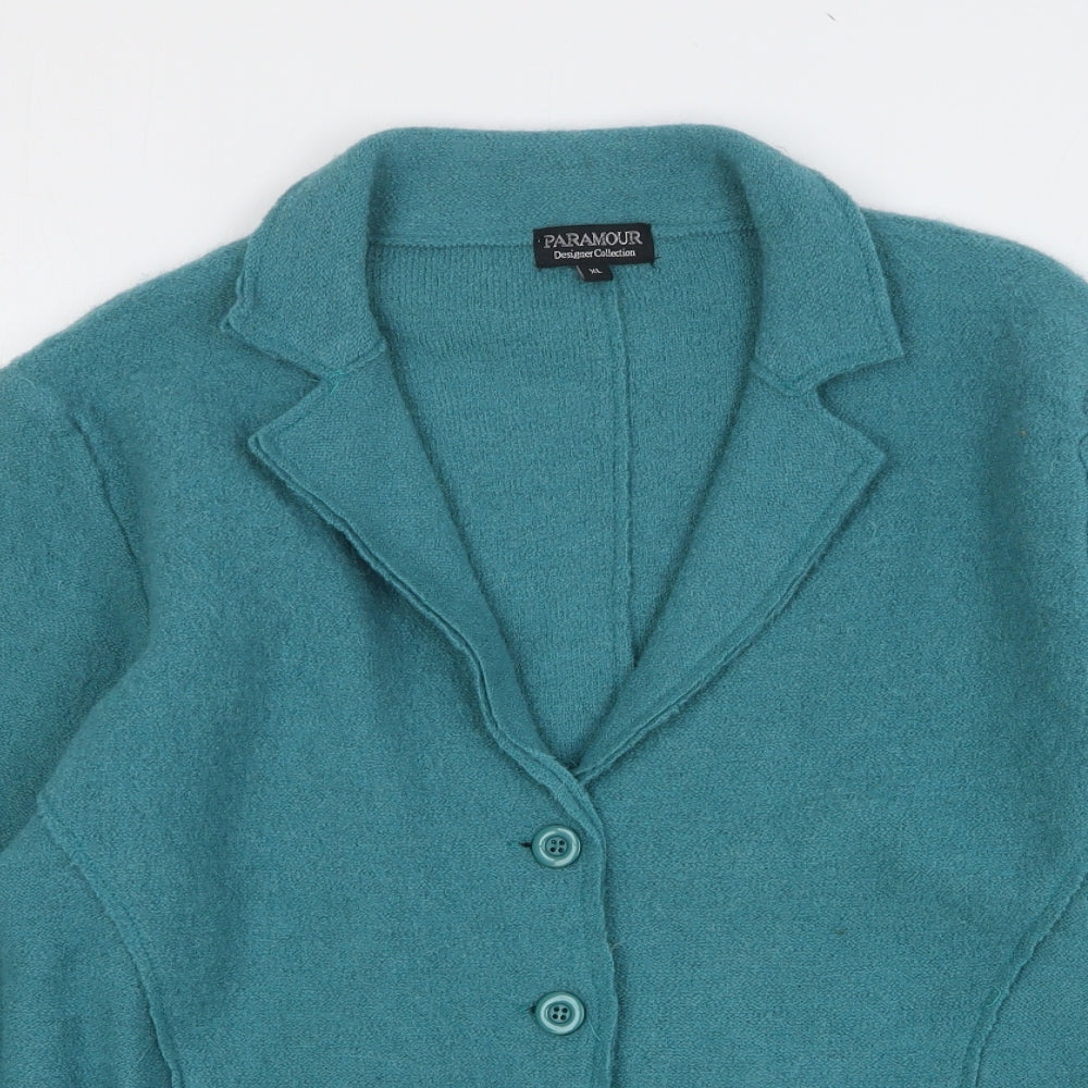 Paramour Womens Green Wool Jacket Blazer Size XL