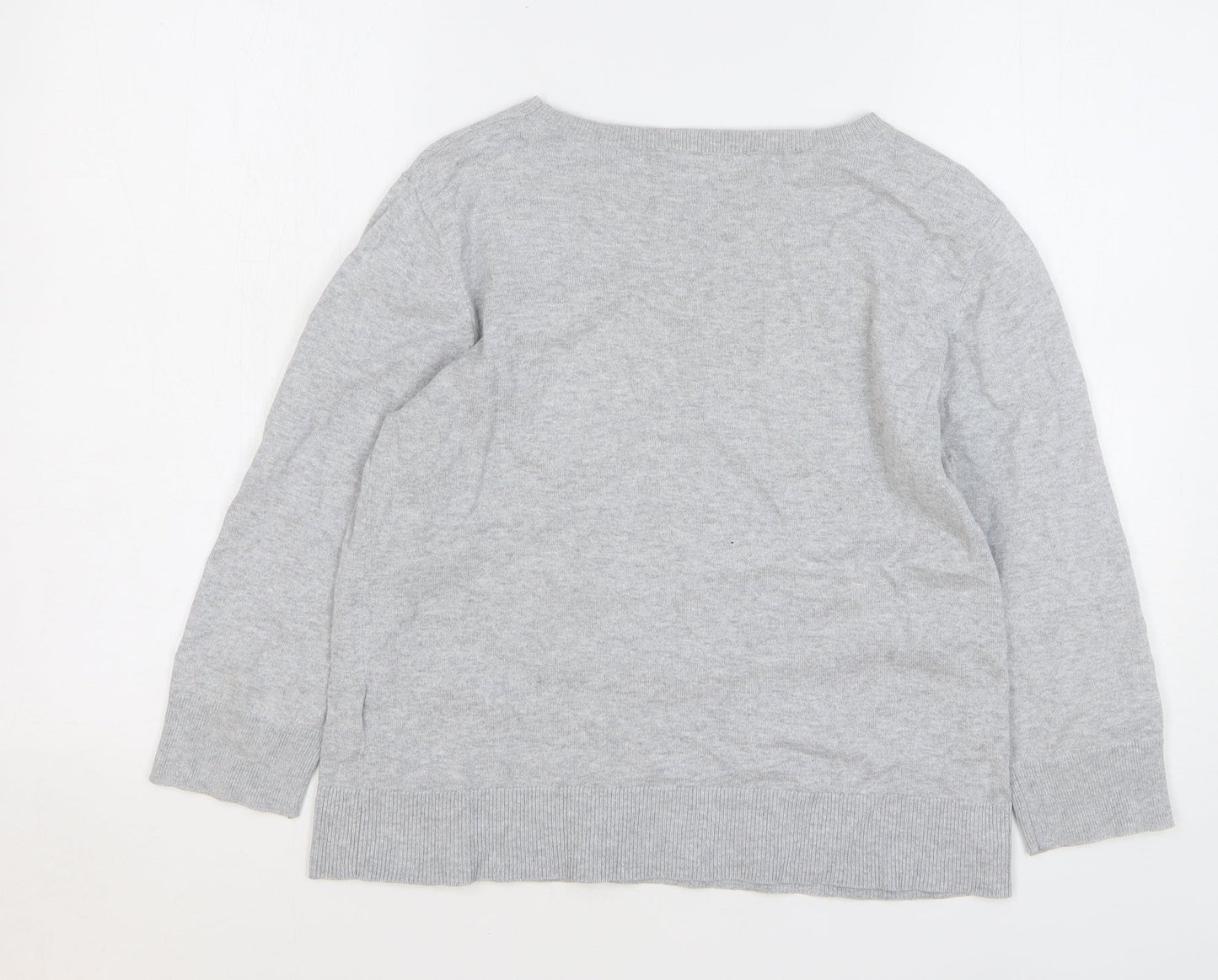 Oasis Womens Grey Round Neck Cotton Pullover Jumper Size M