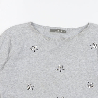 Oasis Womens Grey Round Neck Cotton Pullover Jumper Size M