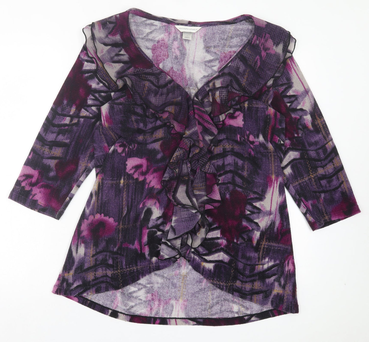Christopher & Banks Womens Pink V-Neck Geometric Polyester Cardigan Jumper Size L