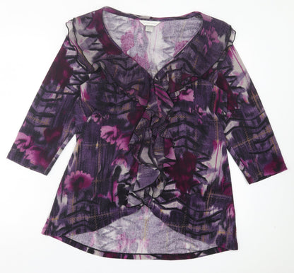Christopher & Banks Womens Pink V-Neck Geometric Polyester Cardigan Jumper Size L