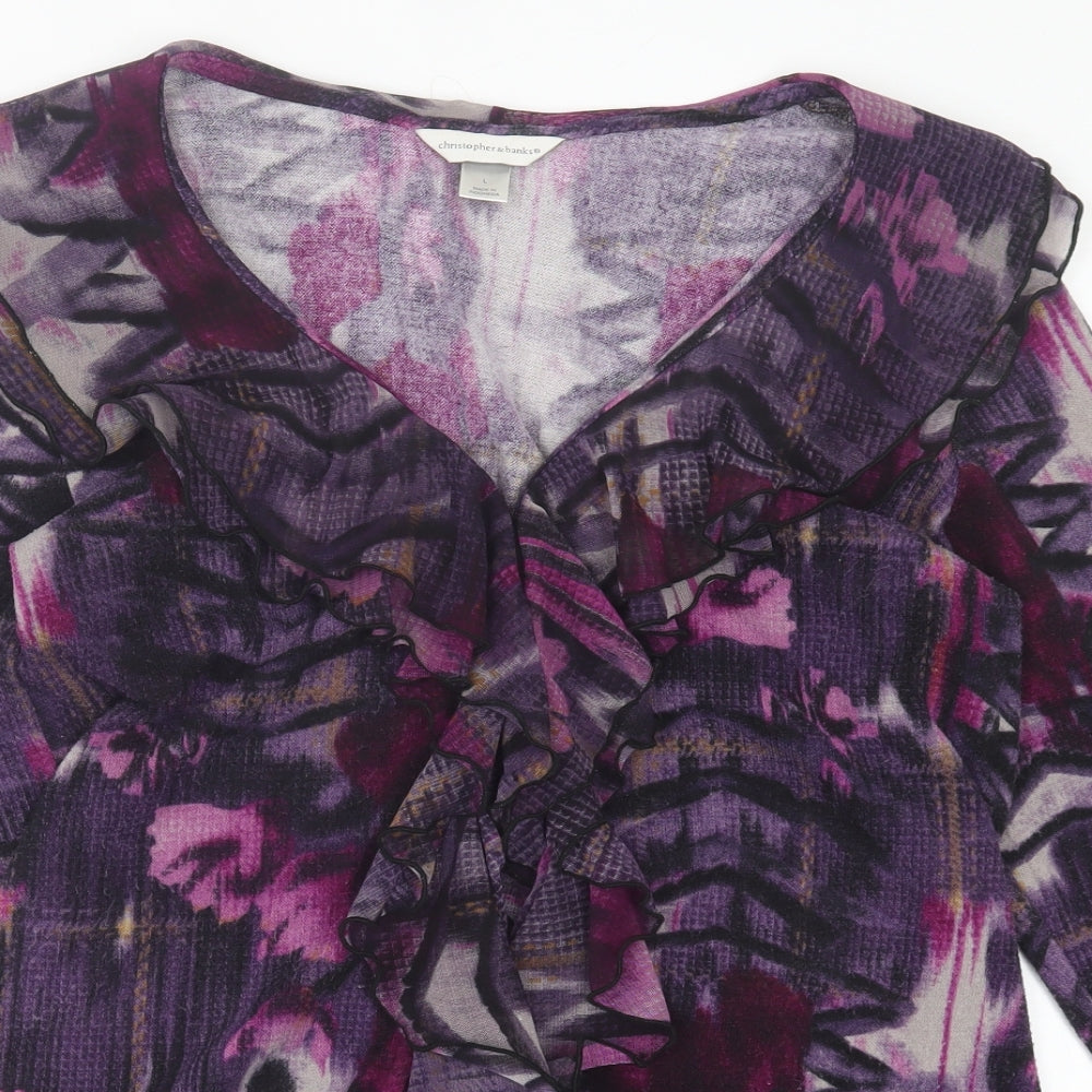 Christopher & Banks Womens Pink V-Neck Geometric Polyester Cardigan Jumper Size L