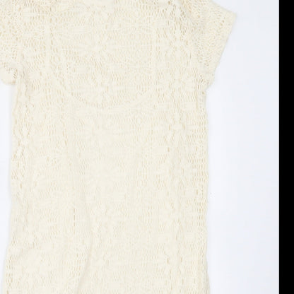 Stradivarius Womens Ivory Geometric Acrylic A-Line Size L Boat Neck Pullover