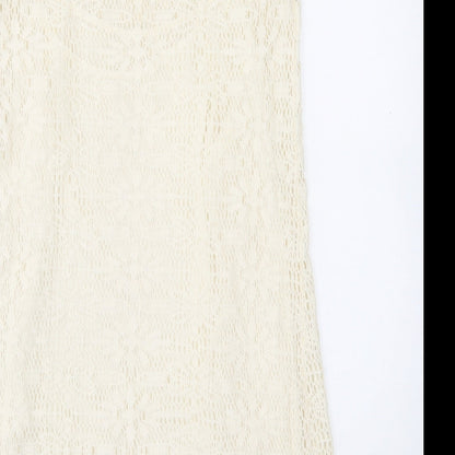 Stradivarius Womens Ivory Geometric Acrylic A-Line Size L Boat Neck Pullover