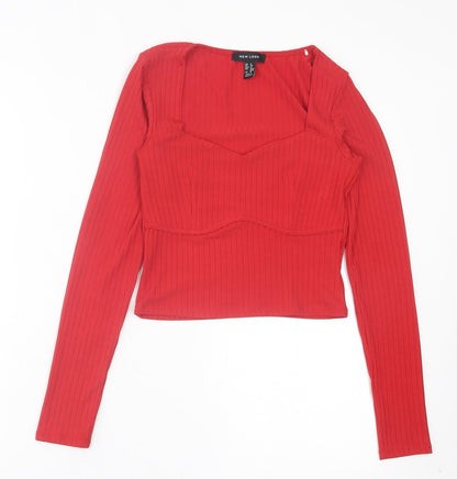 Womens UK Size 8 New Look Red Cropped T-Shirt