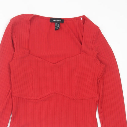 Womens UK Size 8 New Look Red Cropped T-Shirt