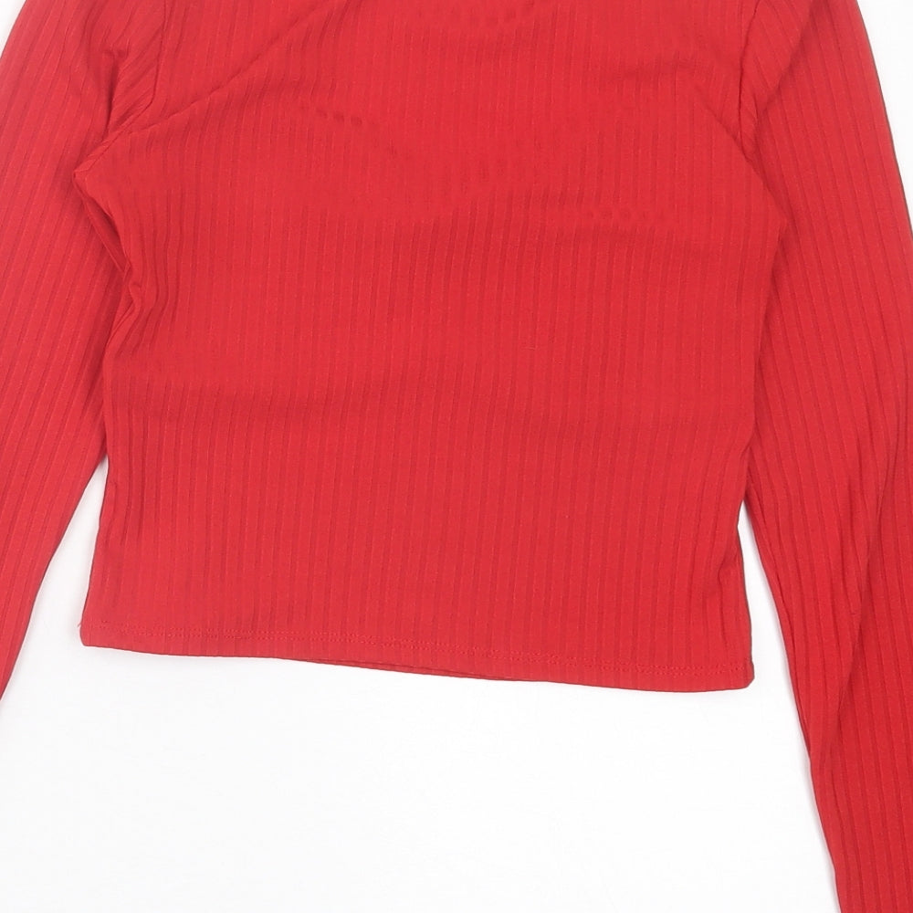 Womens UK Size 8 New Look Red Cropped T-Shirt