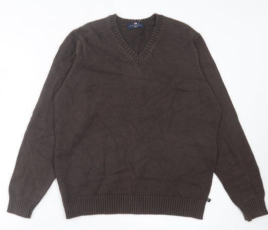 Marks and Spencer Mens Brown V-Neck Acrylic Pullover Jumper Size M
