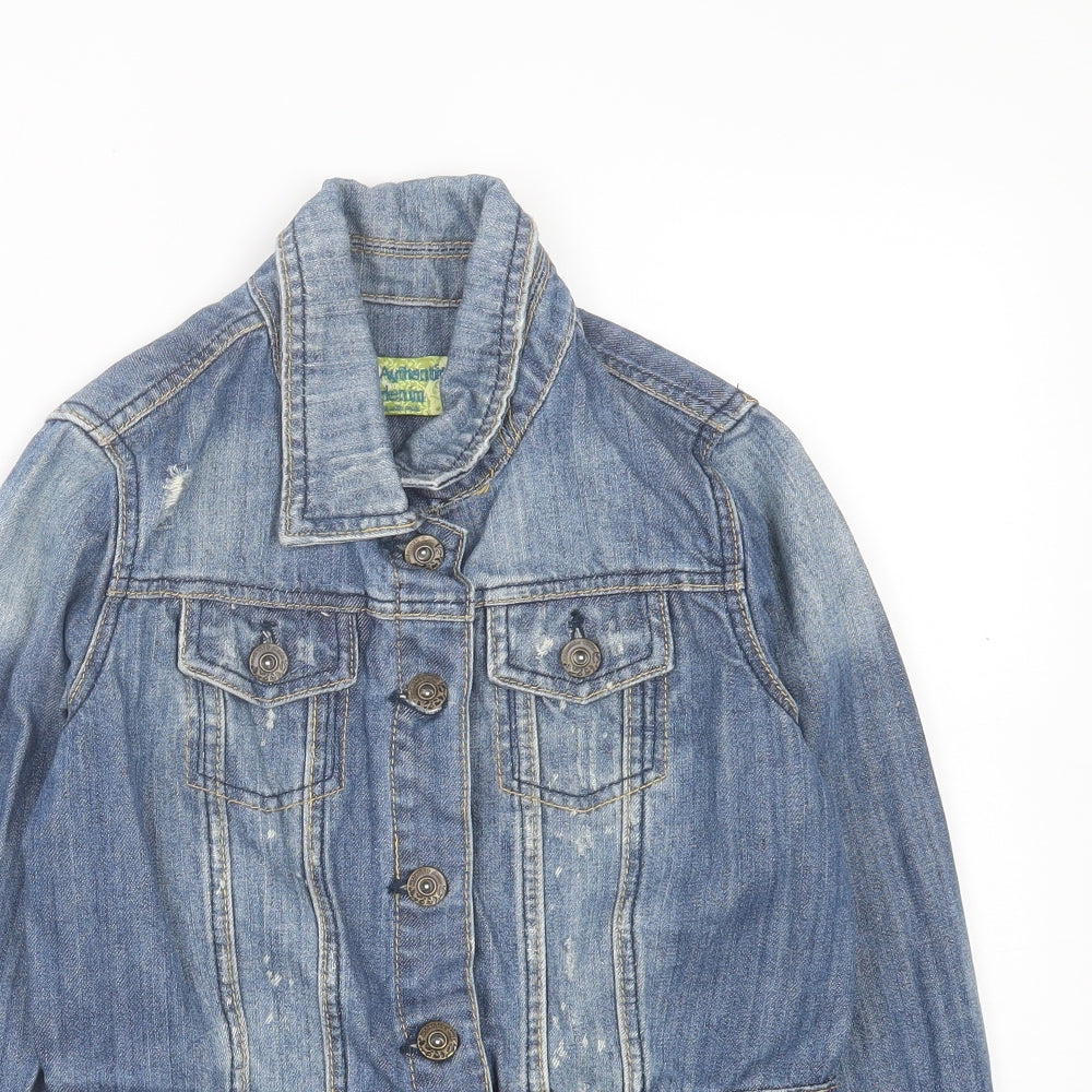 Authentic Denim Womens Blue Jacket Size 8 Button - Distressed