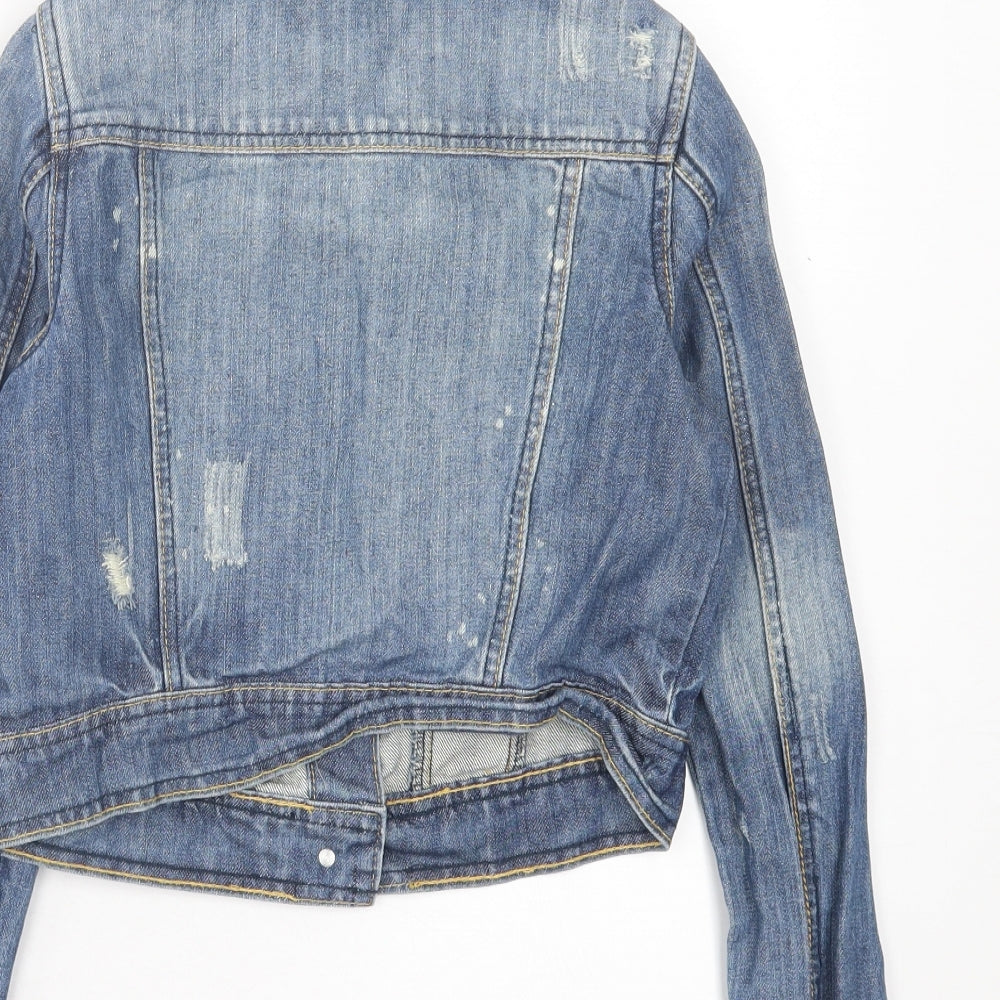 Authentic Denim Womens Blue Jacket Size 8 Button - Distressed